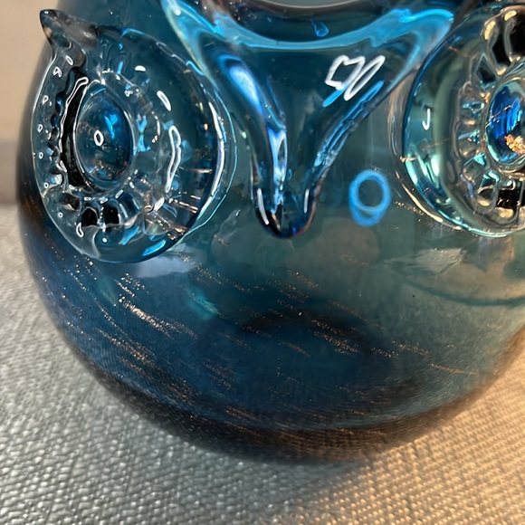 Blown Glass Owl Bowl Vase - Blue - Picture 2 of 11